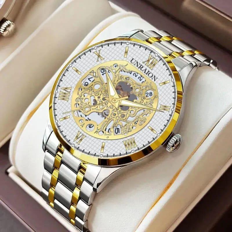 Unraion Skeleton Watch — Stainless Steel Gold Accents